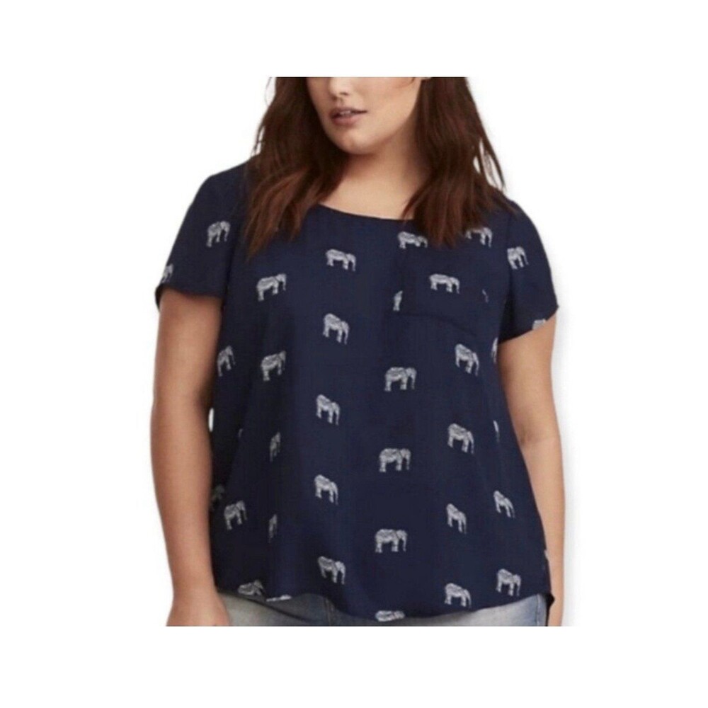 Torrid size 1 navy blue elephant georgette button up back blouse top